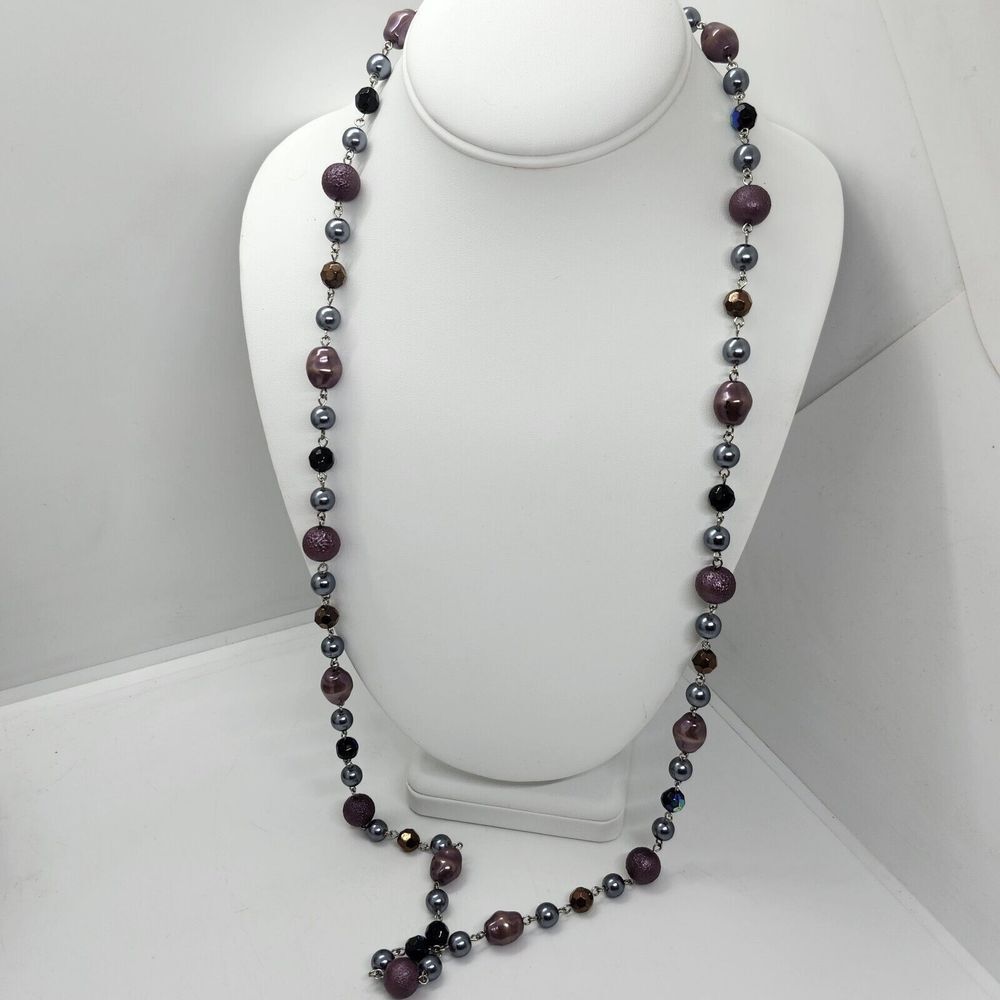 Cookie Lee Long Purple And Blue Beaded Station Necklace